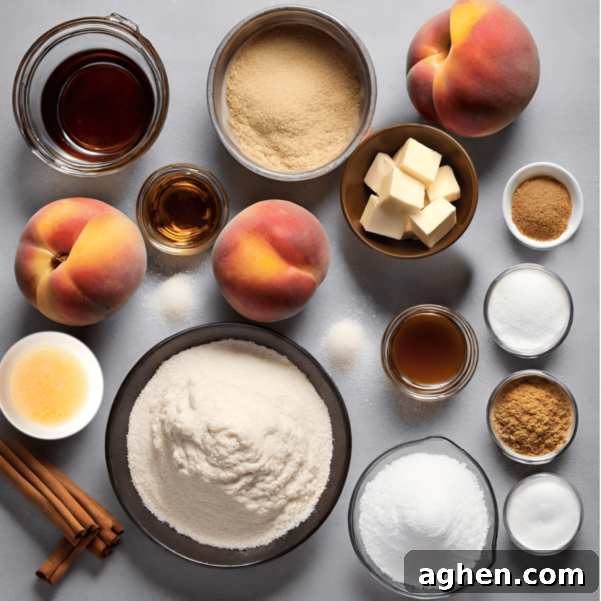 ingredients for maple bourbon peach pie made on Big Green Egg