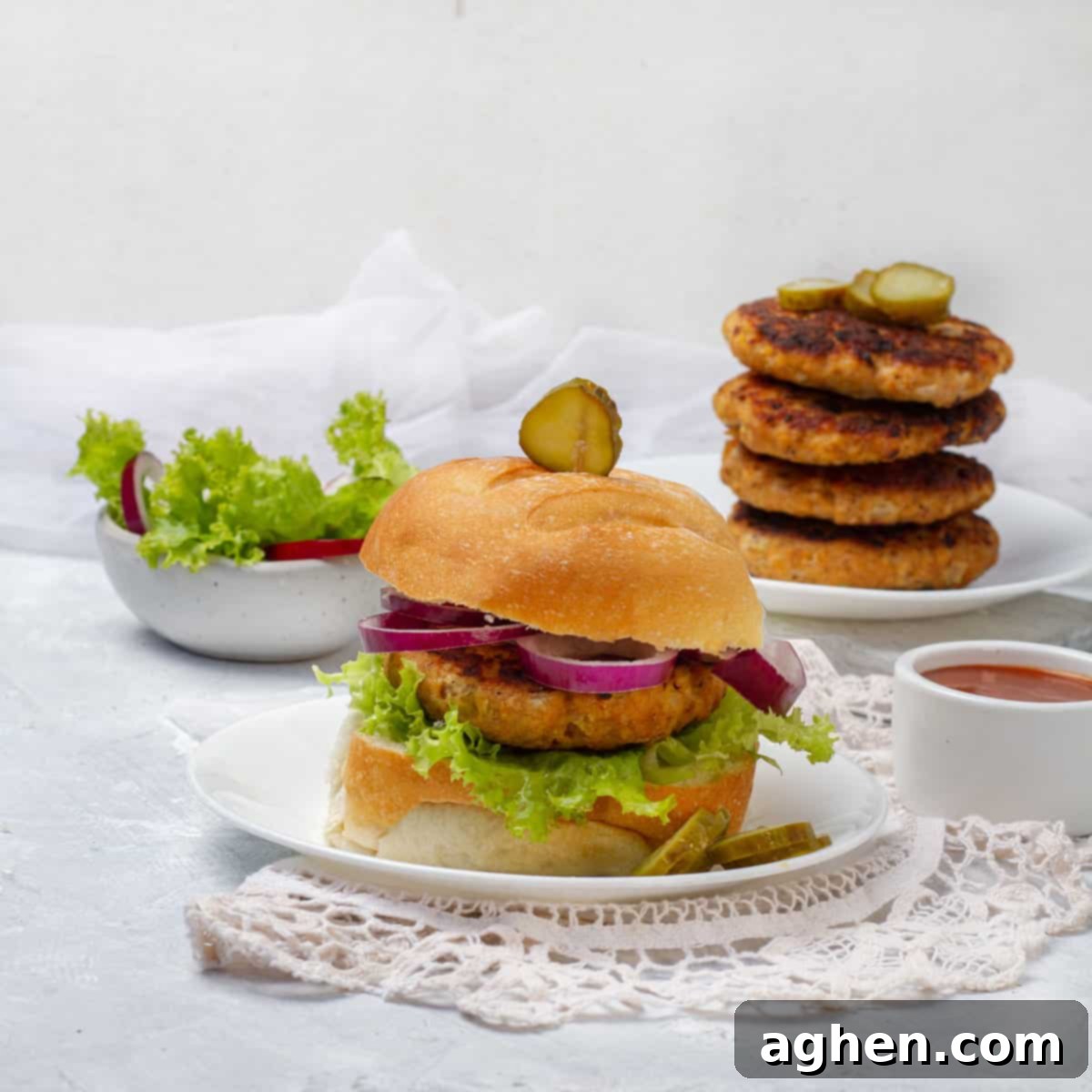 Delicious homemade chicken burger on a bun.