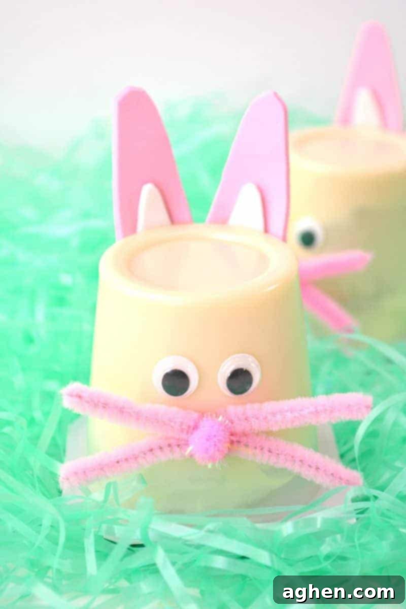 Adorable Easter Bunny Pudding Cups - An easy, cute, and inexpensive Easter craft idea for kids and a fun snack.