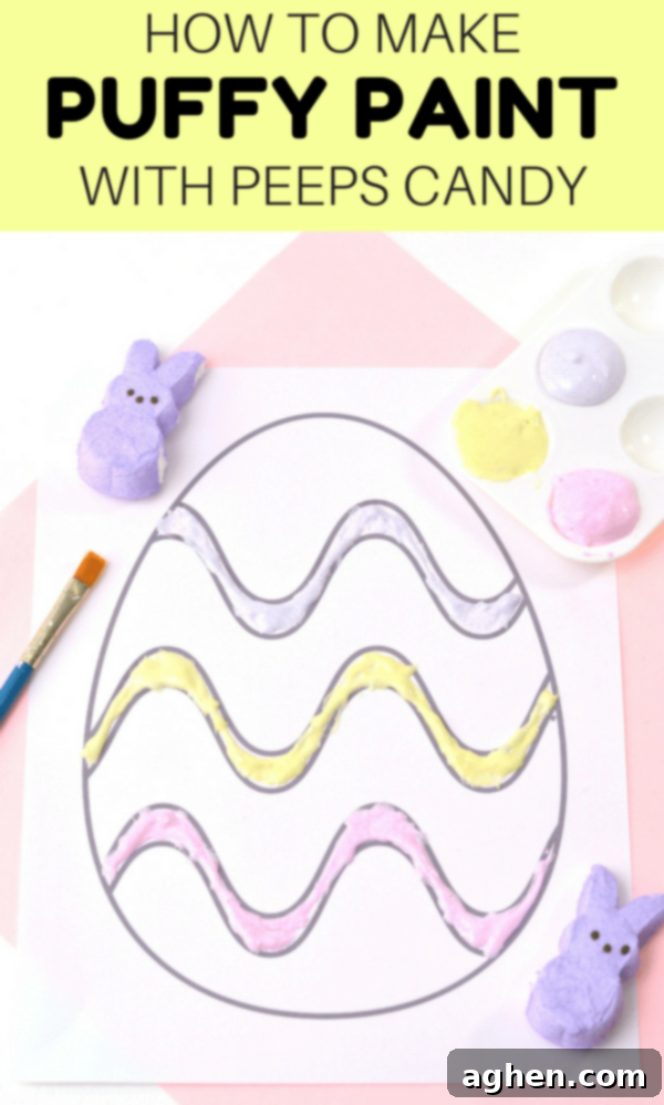 Pinterest graphic: 'DIY Puffy Paint with Peeps - Easy Easter Idea for Kids' featuring colorful Peeps paint art.