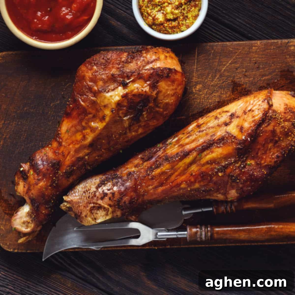 smoked turkey leg on cutting board