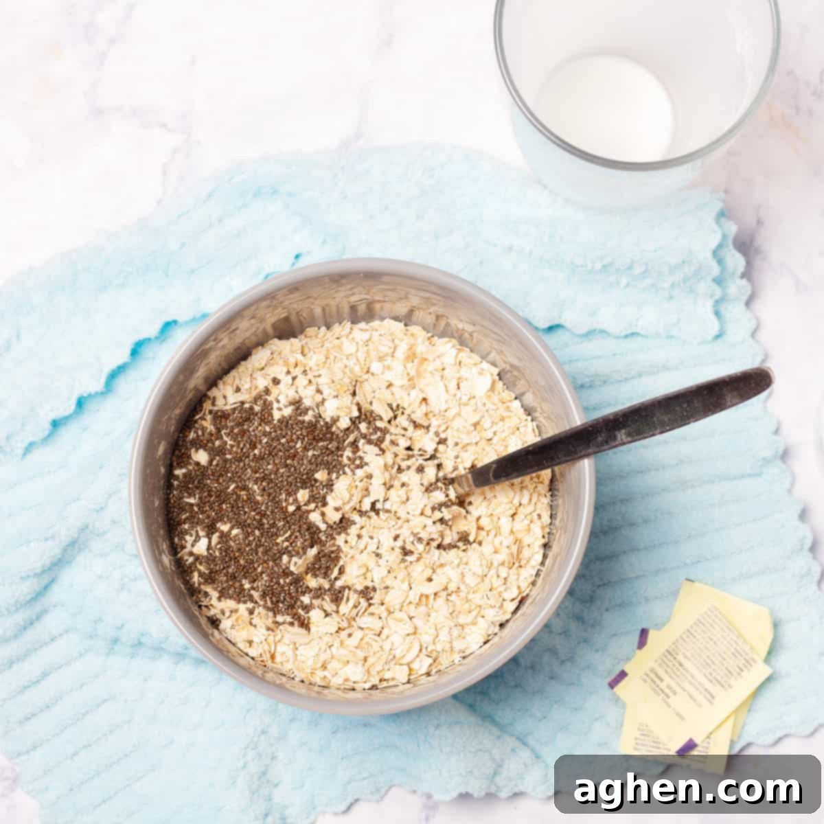 Simple Satisfying Apple Overnight Oats Breakfast Perfection 5 Combine the oats and chia seeds and mix well.