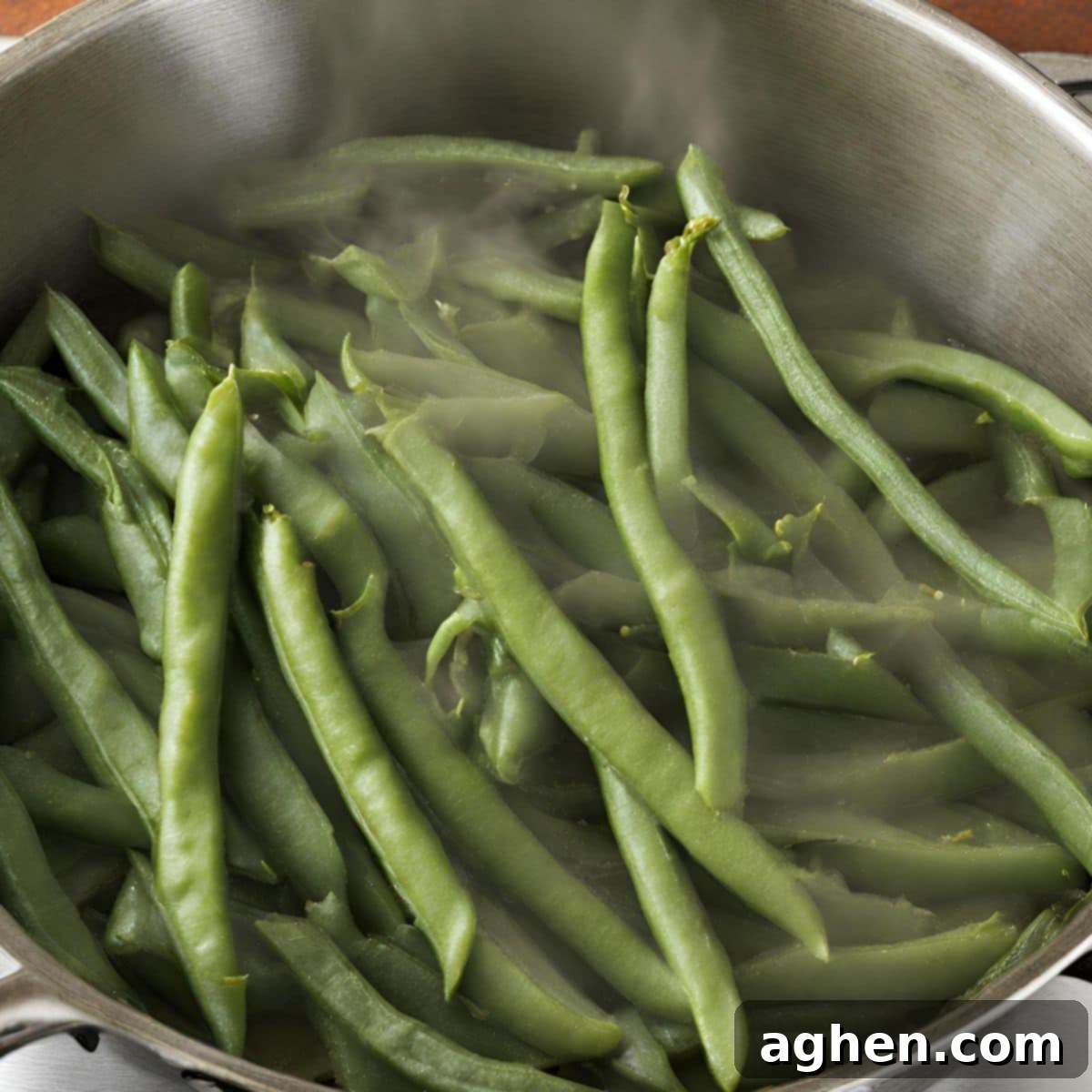 Guilt-Free Green Bean Casserole 5 green beans cooking in pot