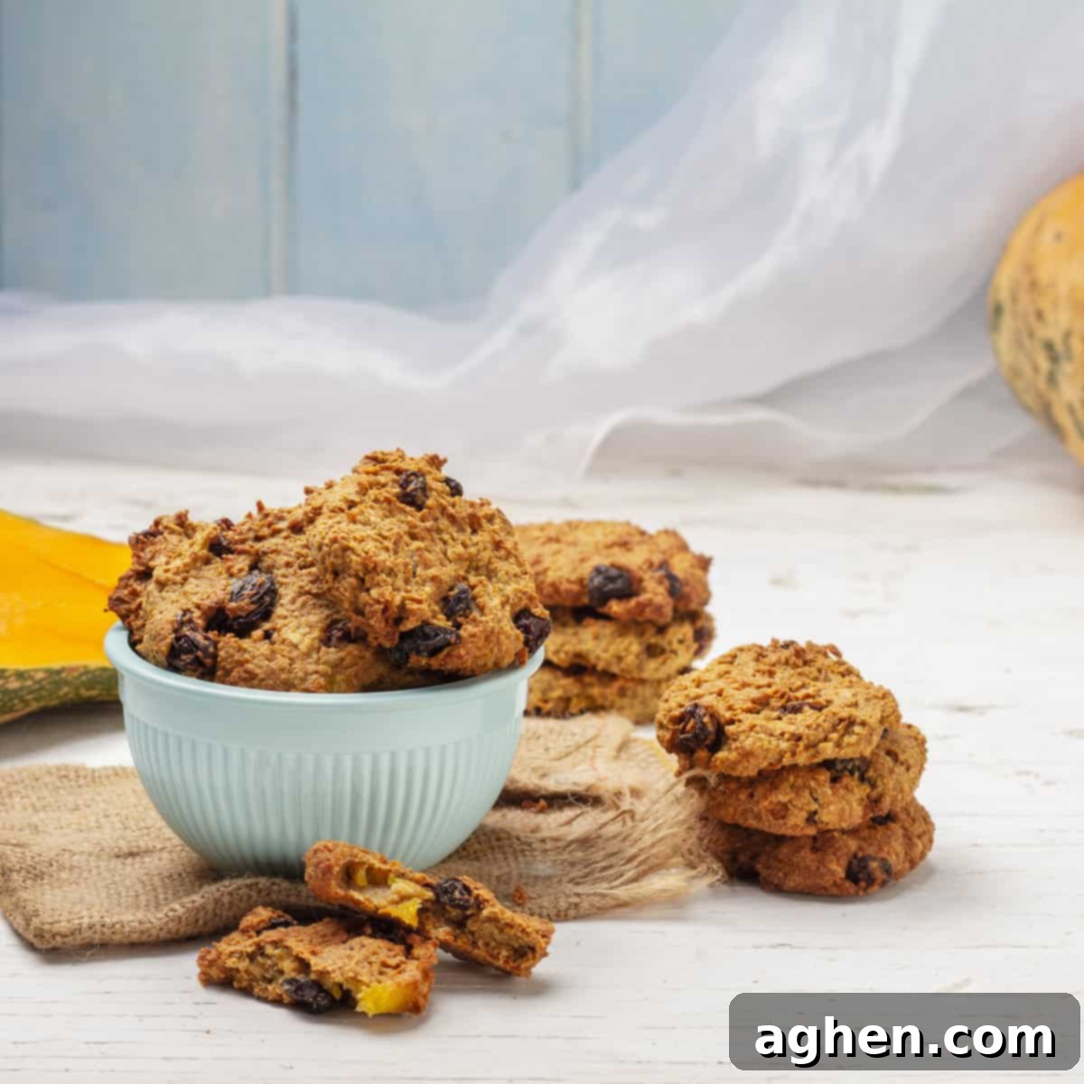 Chewy and naturally sweetened Oat and Pumpkin Cookies.