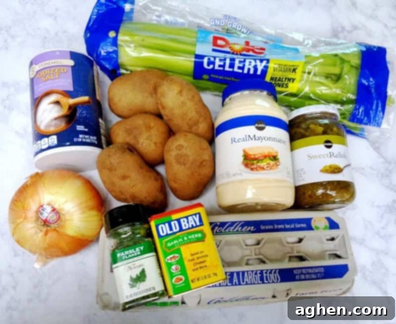 Ingredients for classic creamy old fashioned potato salad