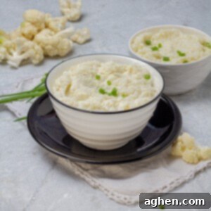 The Zero Point Mashed Cauliflower I Make On Repeat 8 Mashed Cauliflower served in a bowl, ready to be enjoyed.