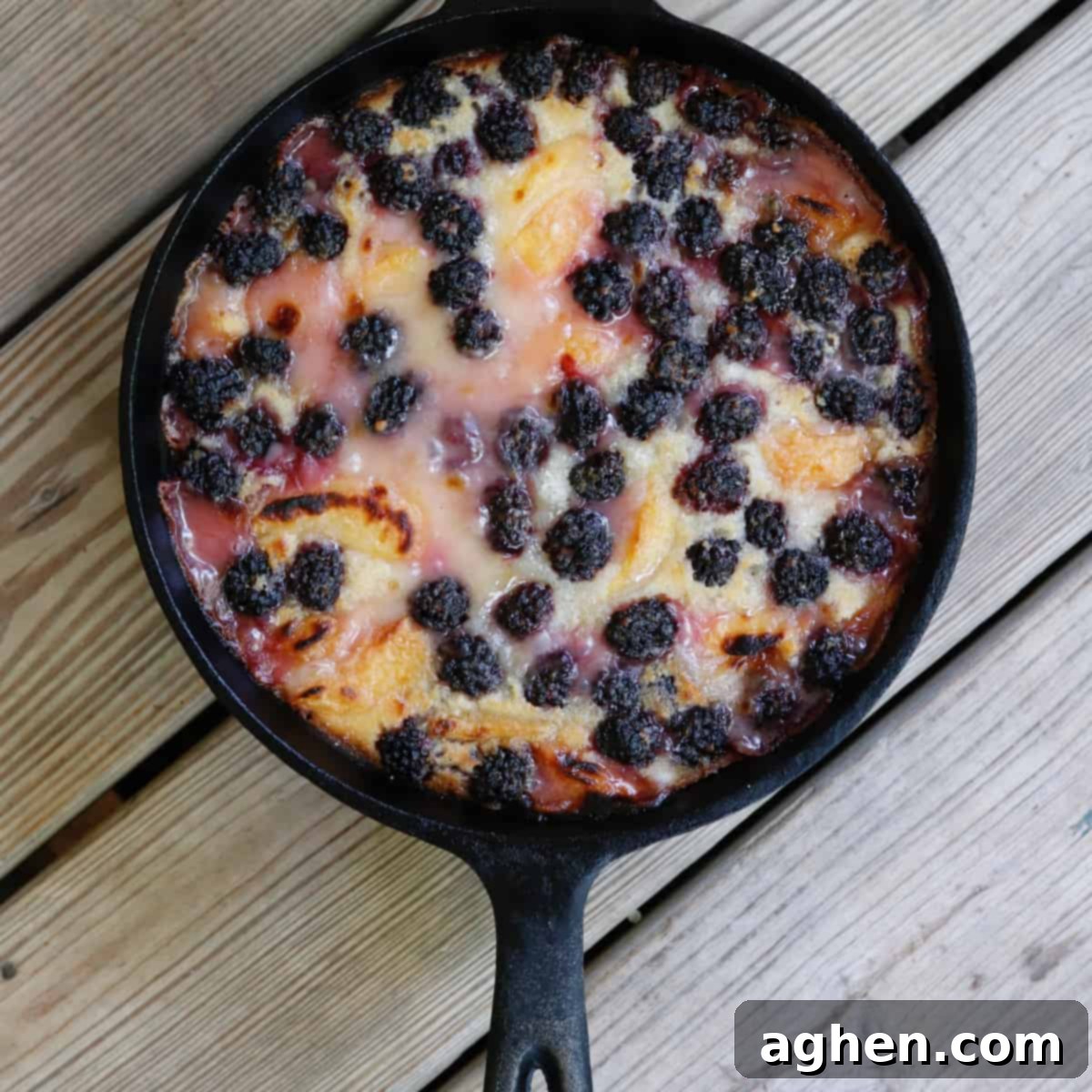 blueberry cobbler in cast iron skillet