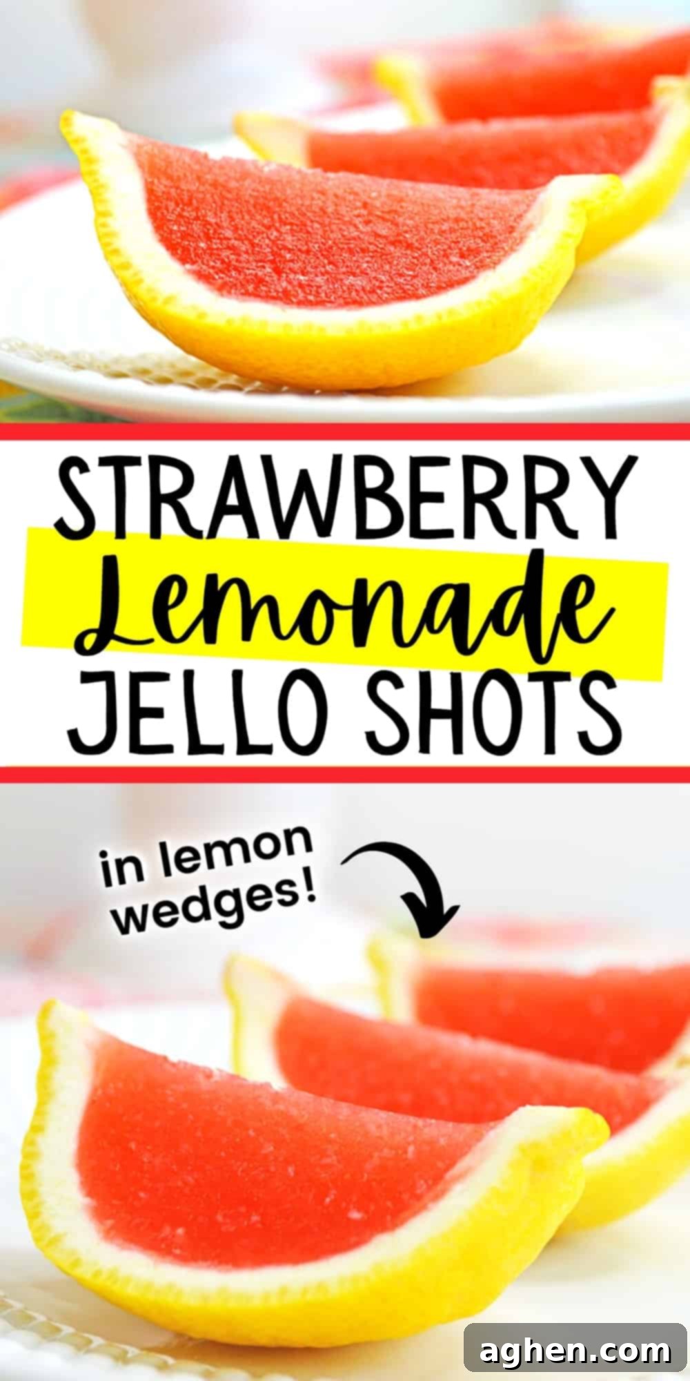 Strawberry Lemonade Jello Shots in Lemon wedges