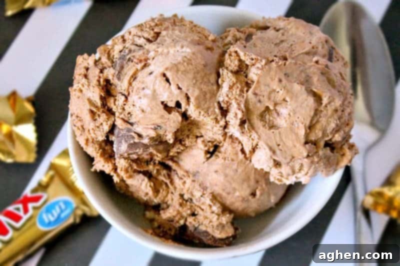 Creamy homemade chocolate twix ice cream is an easy to make indulging frozen treat perfect for summer or anytime of the year.