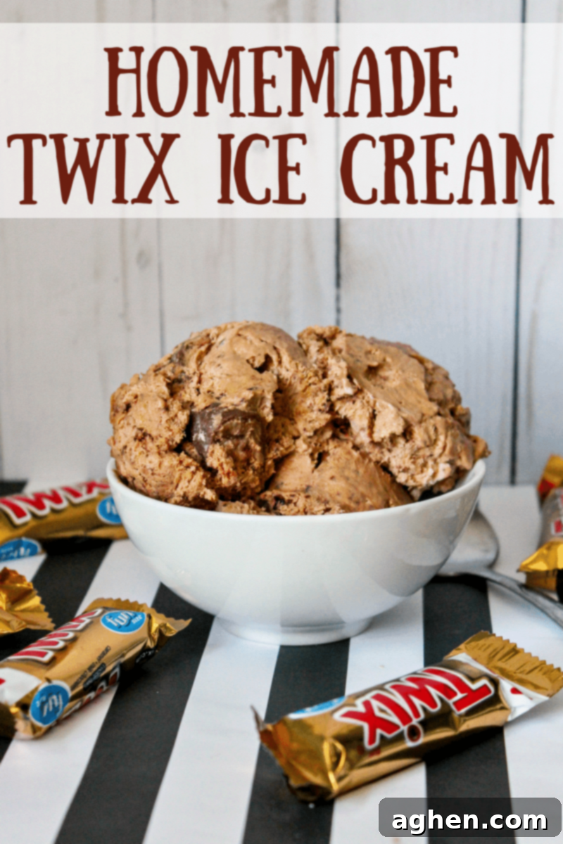 Creamy homemade chocolate twix ice cream is an easy to make indulging frozen treat perfect for summer or anytime of the year.