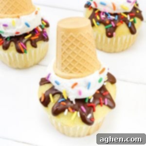 Square image of a melting ice cream cone cupcake.