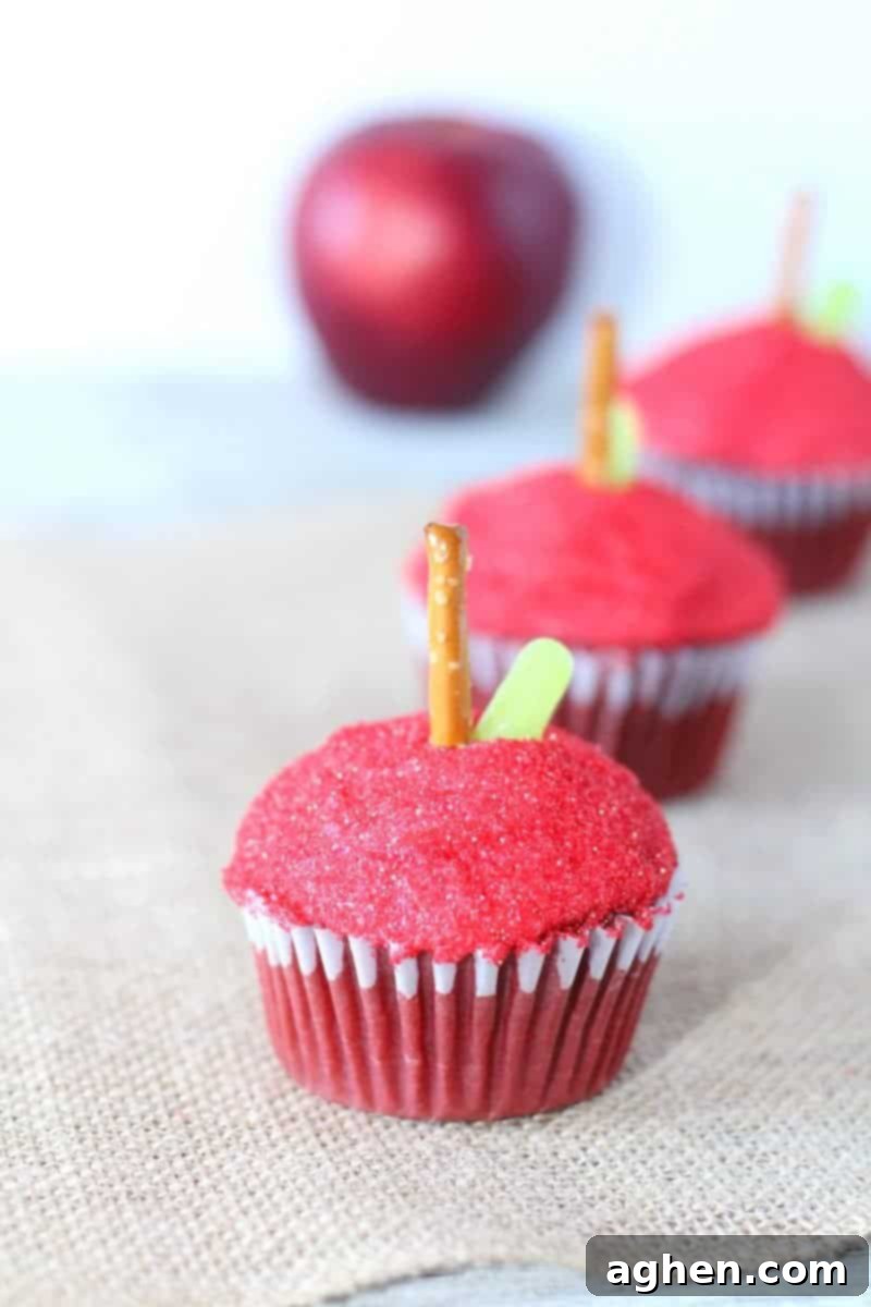 Kids will love these adorable apple-shaped cupcakes, making the first day of school even more special.