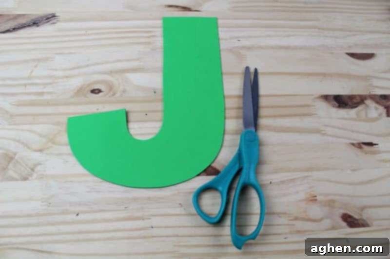 Cut the traced letter J shape out from the craft foam.
