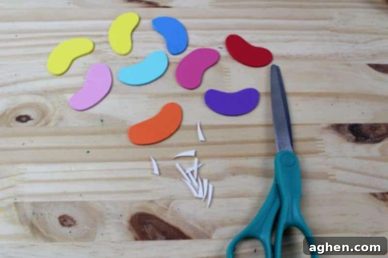 Cut out the jelly bean shapes from various colors of craft foam.