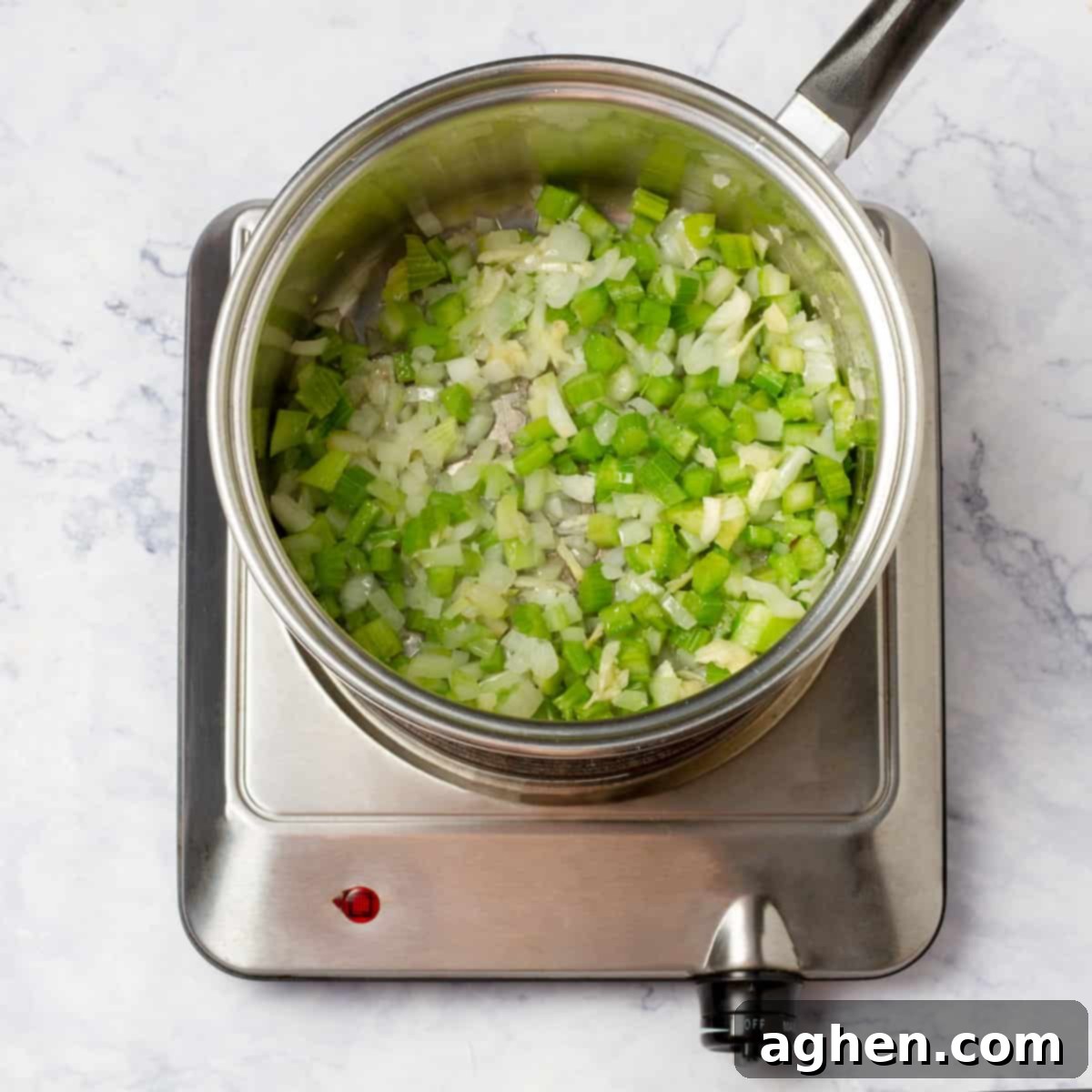 Your New Favorite Weight Watchers Lentil Soup 4 celery, carrots, onions, and garlic in sauce pan