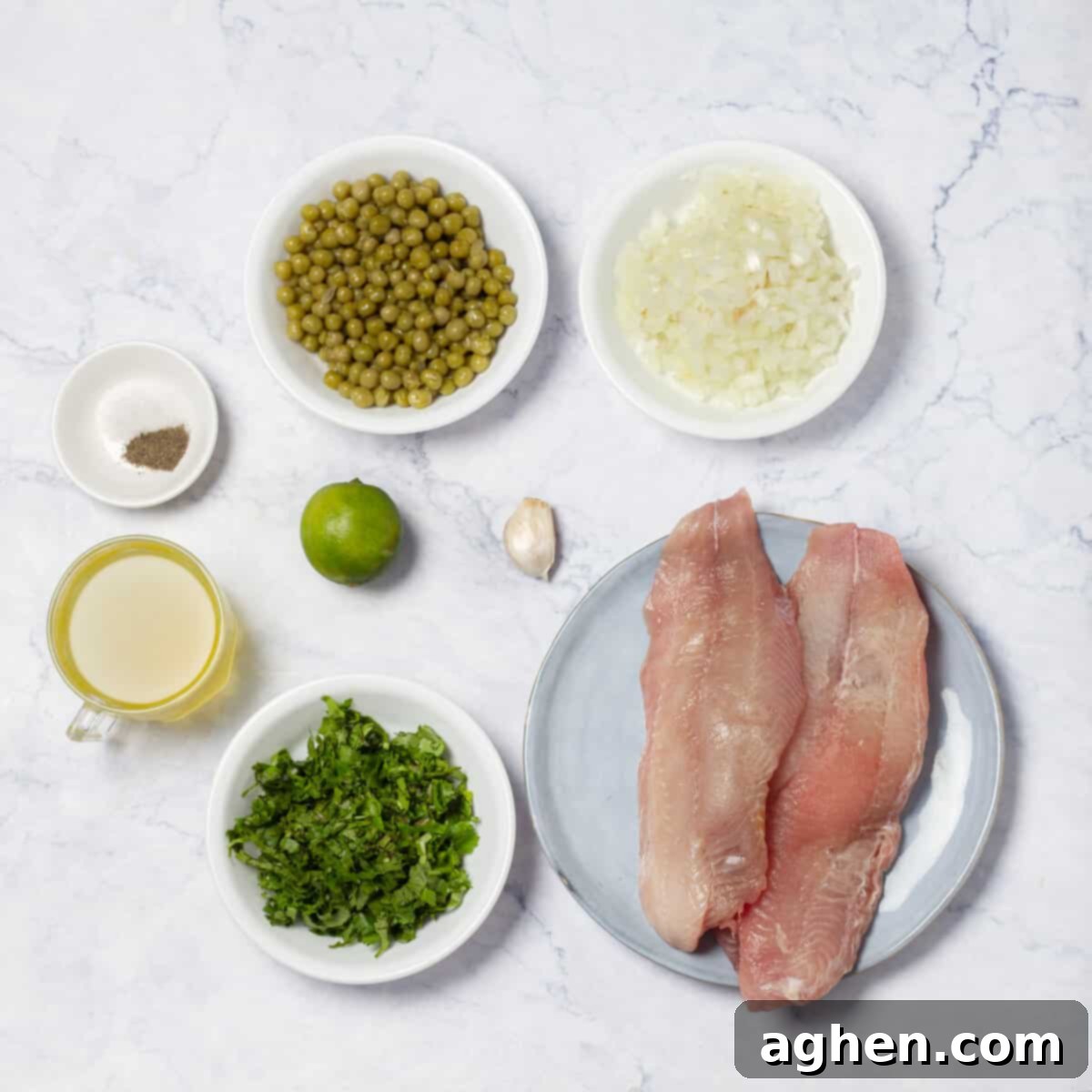 Romantik Akşamların Yıldızı: Yeşil Soslu Berlam 3 Hake in Green Sauce Ingredients laid out on a table