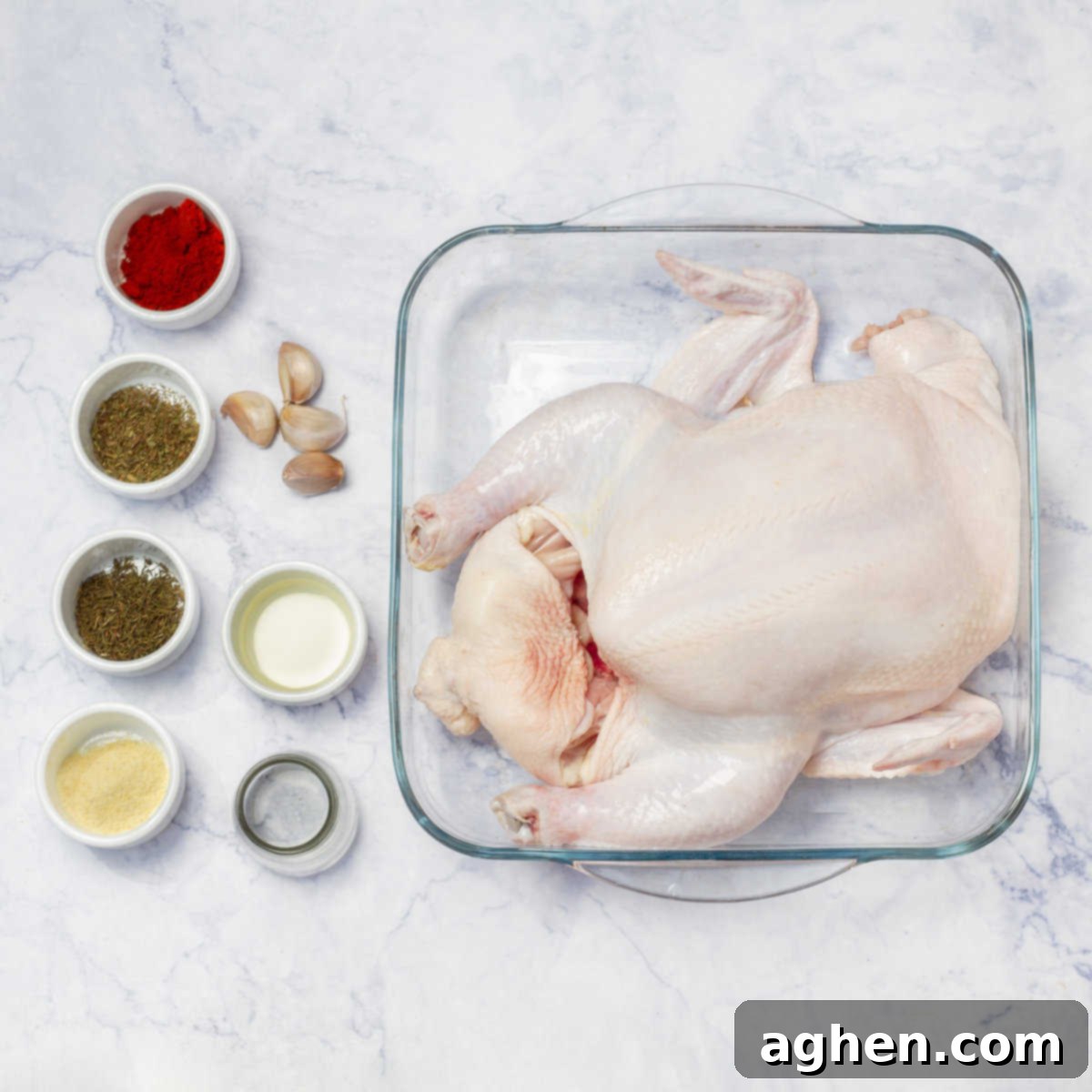 Instant Pot Whole Chicken Ingredients laid out on a kitchen counter
