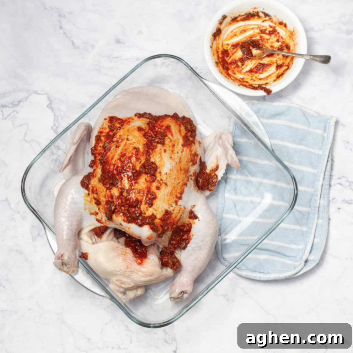 Instant Pot Whole Chicken marinated chicken, coated with spices