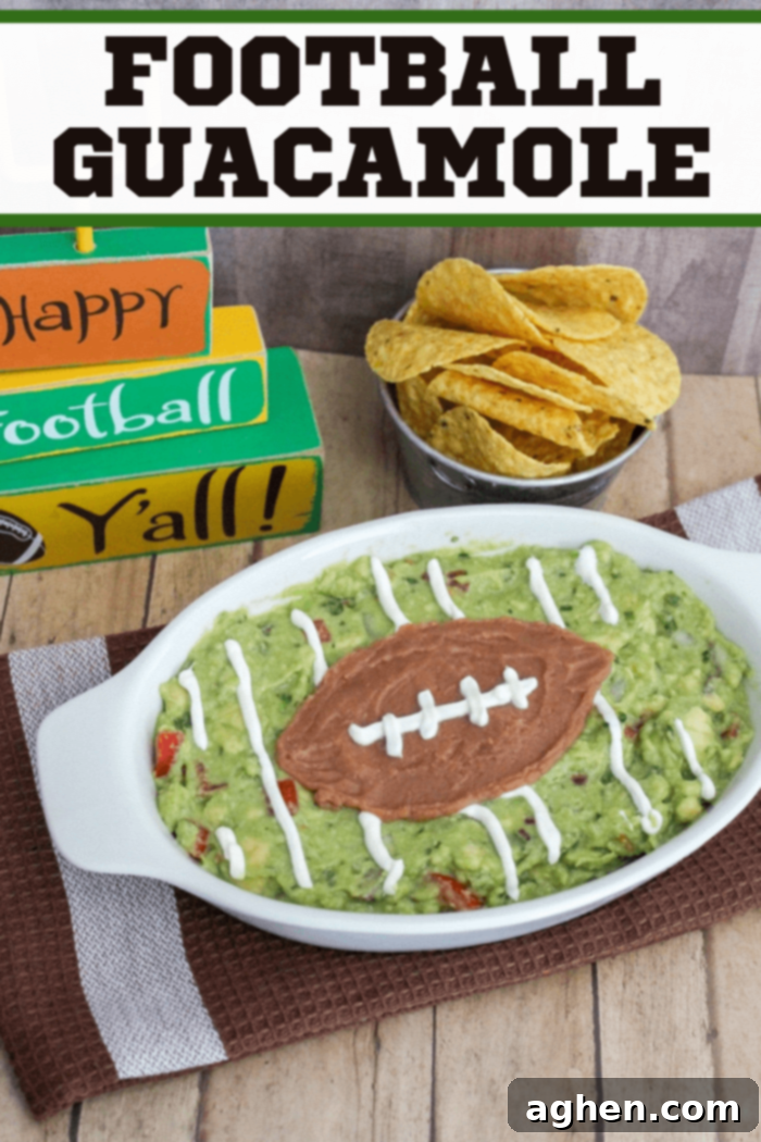 Pin this recipe for later! Homemade guacamole is a big game must have. This easy guacamole football recipe makes a perfect game day snack for the big game or any game!