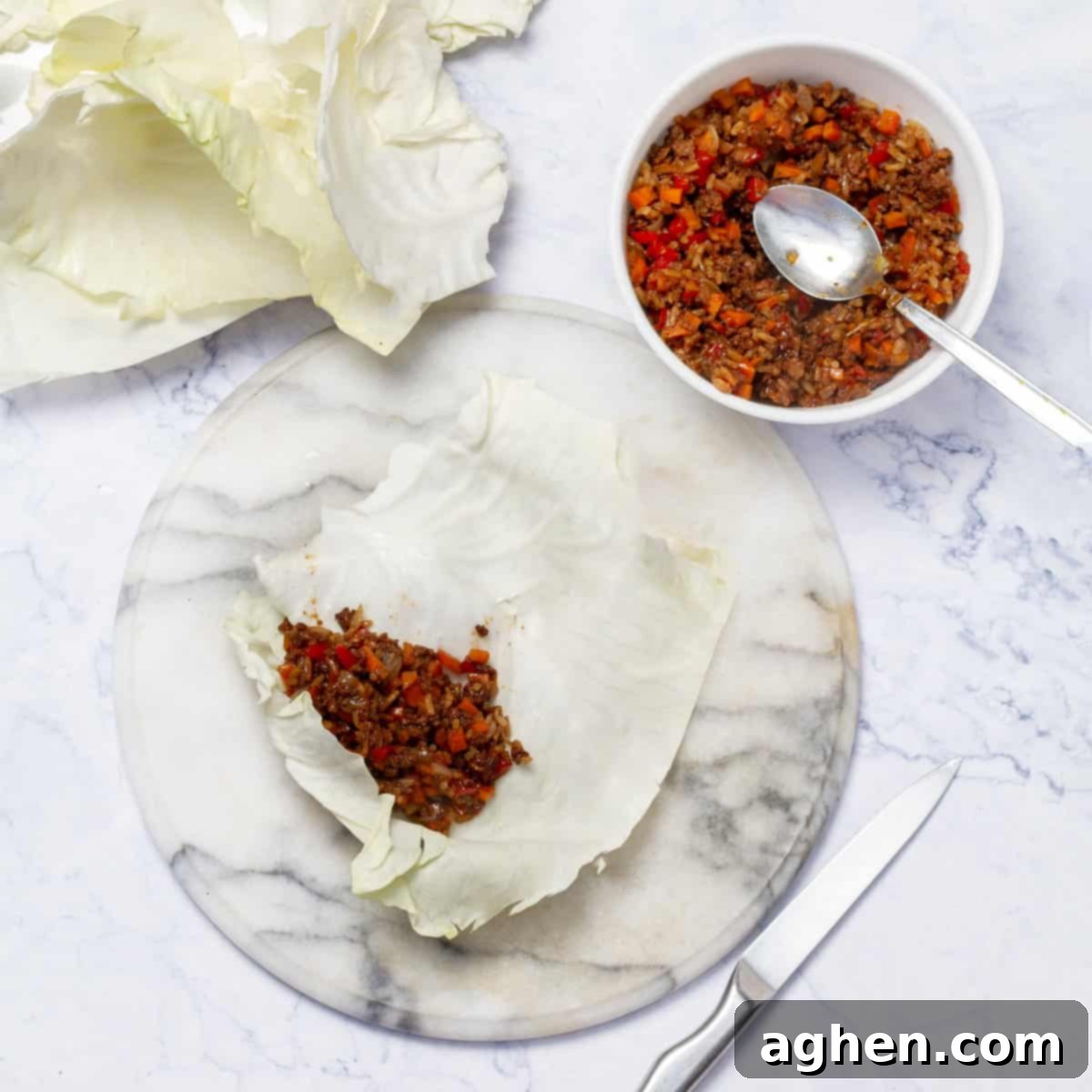 Foolproof Instant Pot Cabbage Rolls 6 Assemble the Cabbage Rolls with fillings