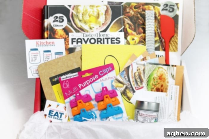 The Taste of Home Special Delivery box, a quarterly subscription filled with hand-selected kitchen goodies like spices, herbs, and accessories, perfect for home cooks.