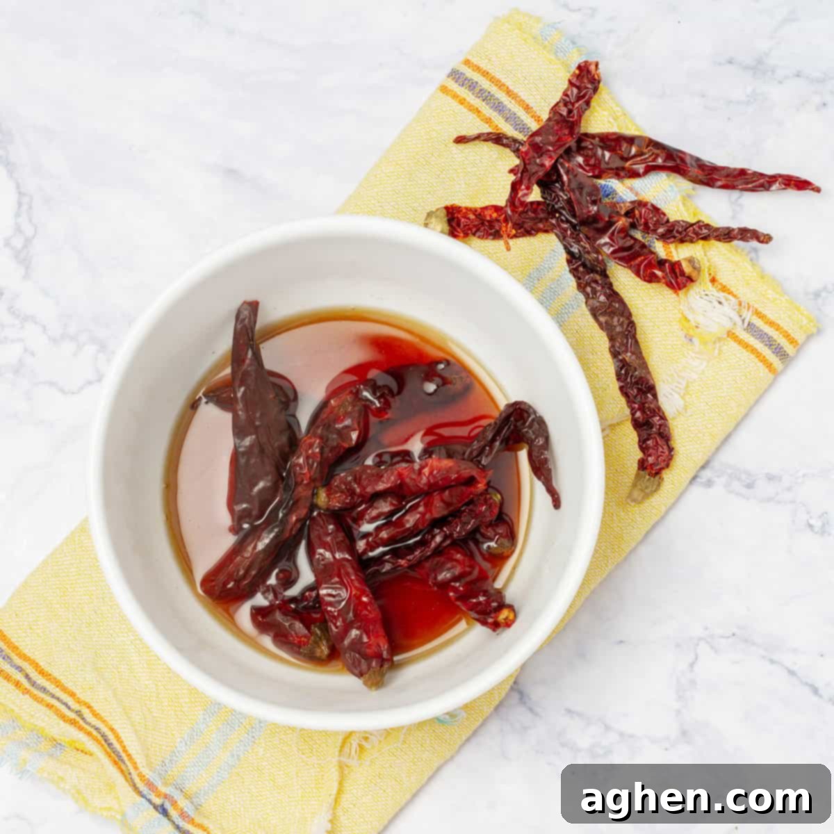 Easy Instant Pot Birria 5 Red dry chilies soaked in bowl