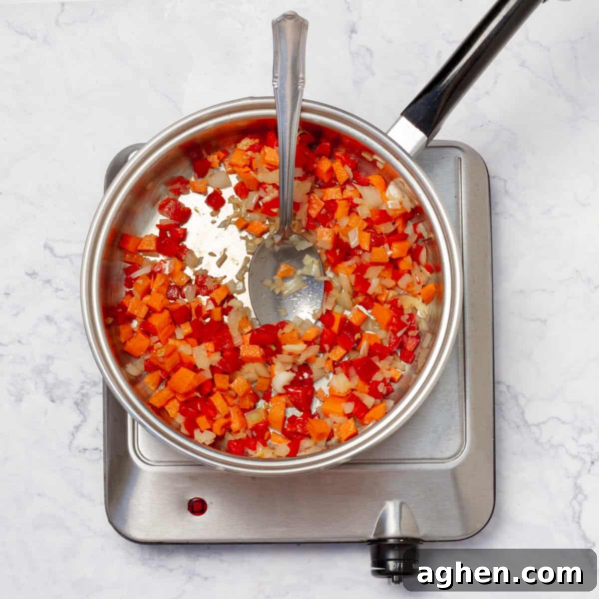 Master Perfect Instant Pot Tamales 4 red bell pepper, grated carrots, etc cooking in a wok