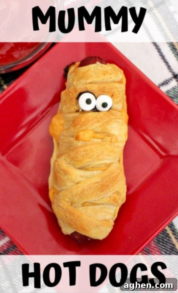 Mummy hot dogs are a fun, easy, and family-friendly Halloween dinner, perfect for trick-or-treat night or a party, made with crescent rolls.