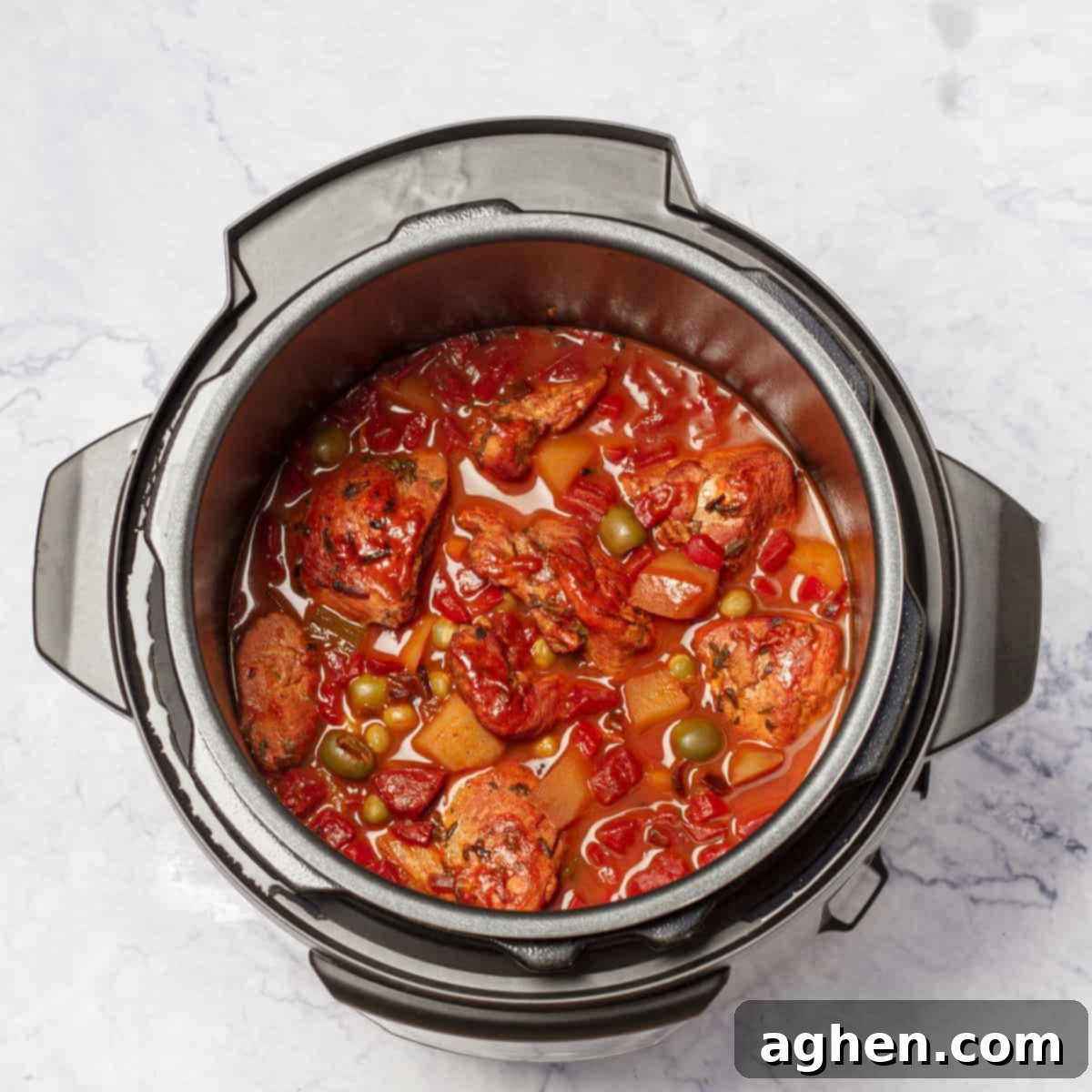 Tomato Paste and diced tomatoes cooking in instant pot