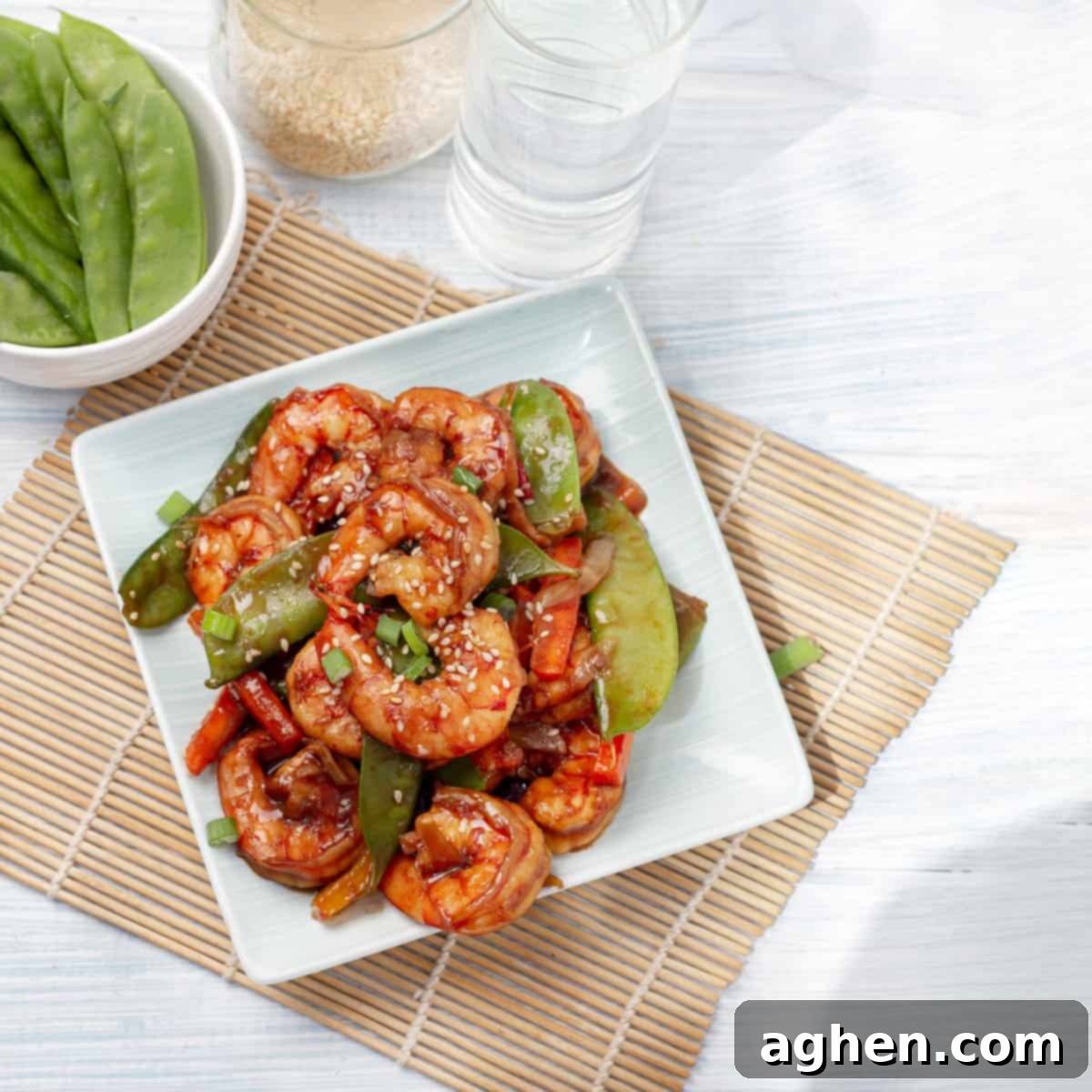 Shrimp Stir Fry served on table, showcasing vibrant colors and fresh ingredients