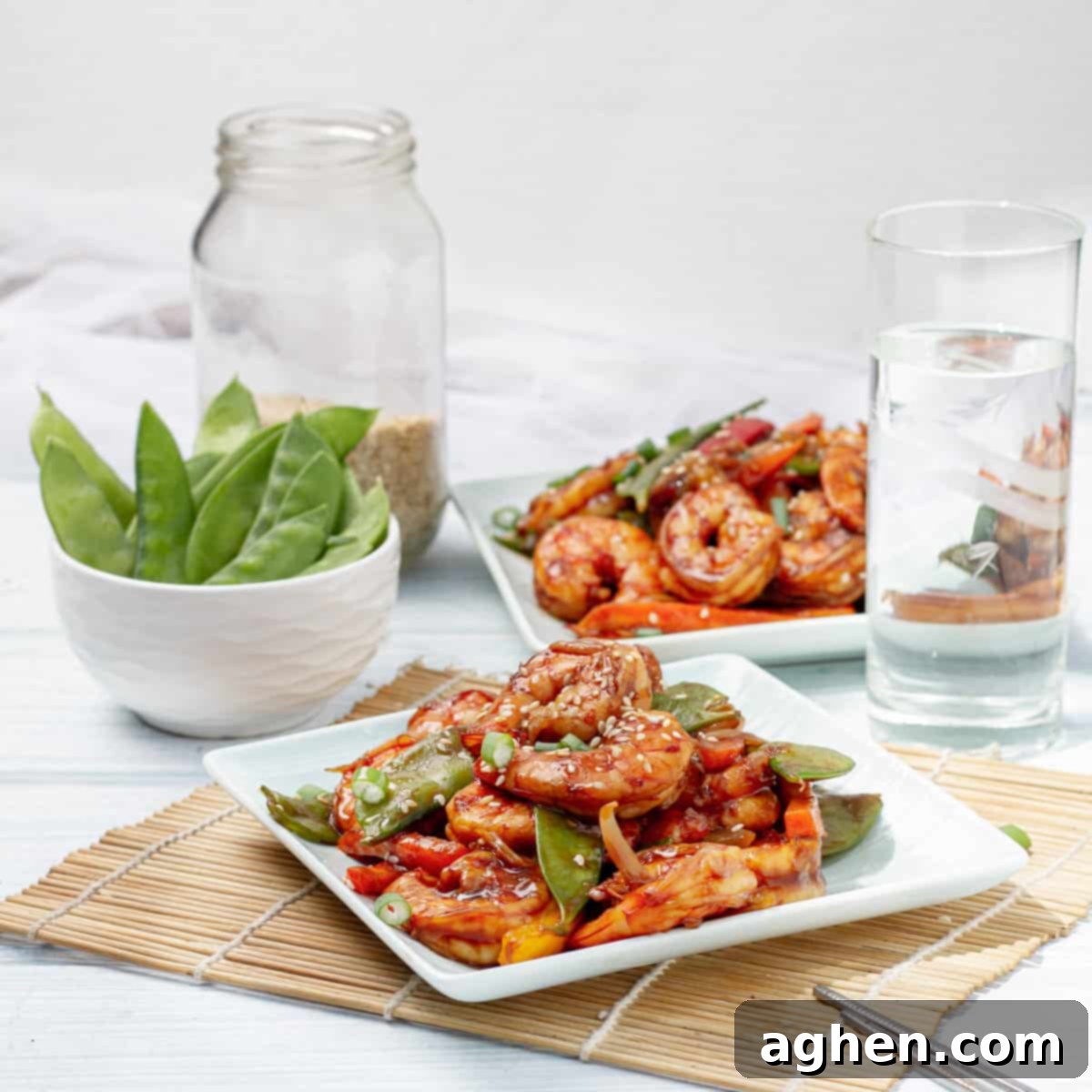 Shrimp Stir Fry served on table, highlighting the texture and freshness