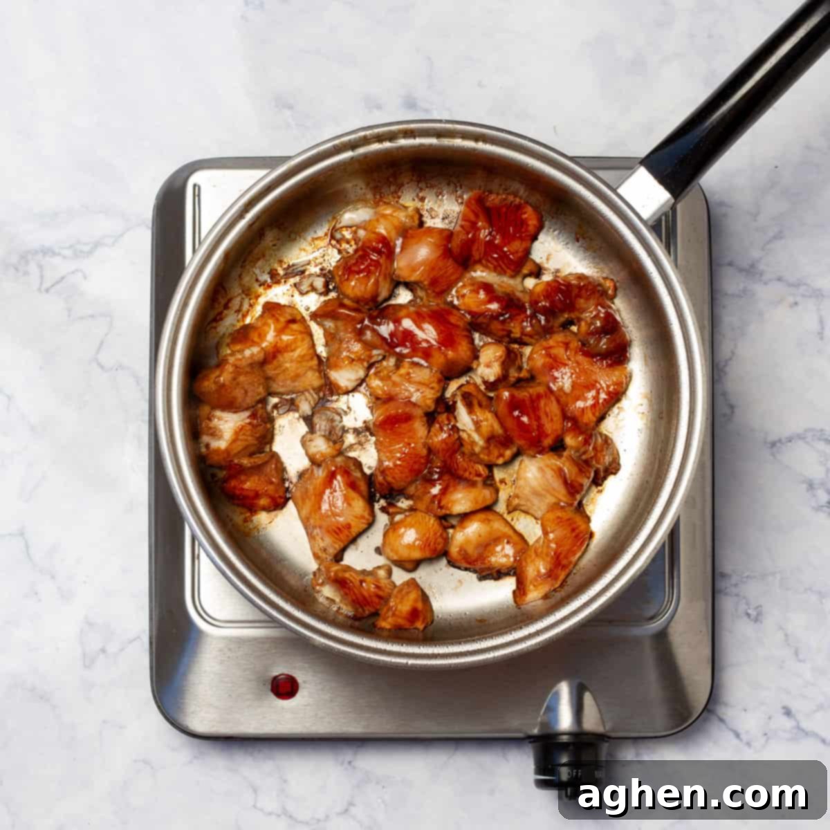 Dangerously Delicious Weight Watchers Thai Noodles 5 Seasoned tofu and chicken cubes ready to be stir-fried in a skillet