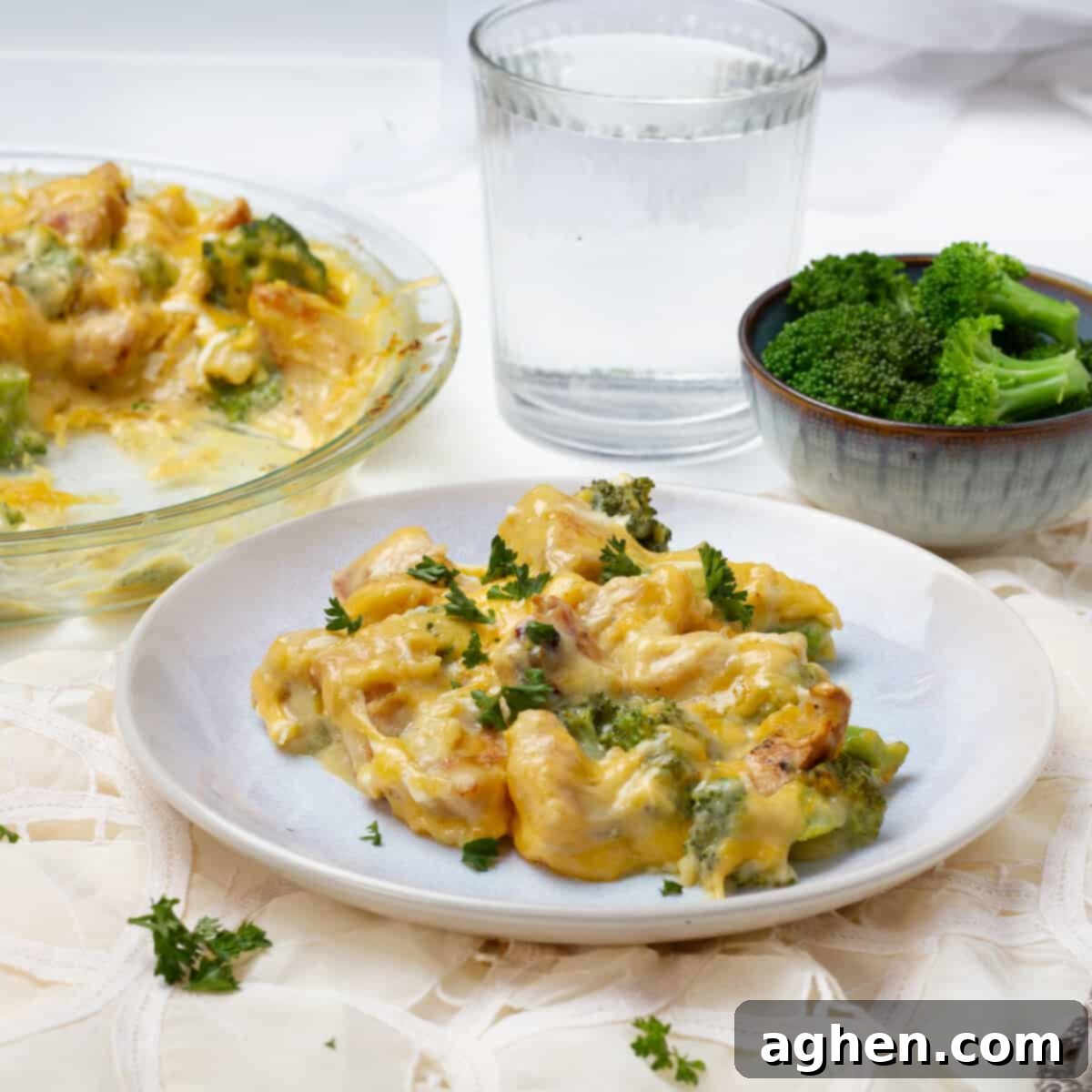 Skinny Chicken Divan Perfection 7 A close-up of Chicken Divan served with extra broccoli, highlighting its delicious texture.