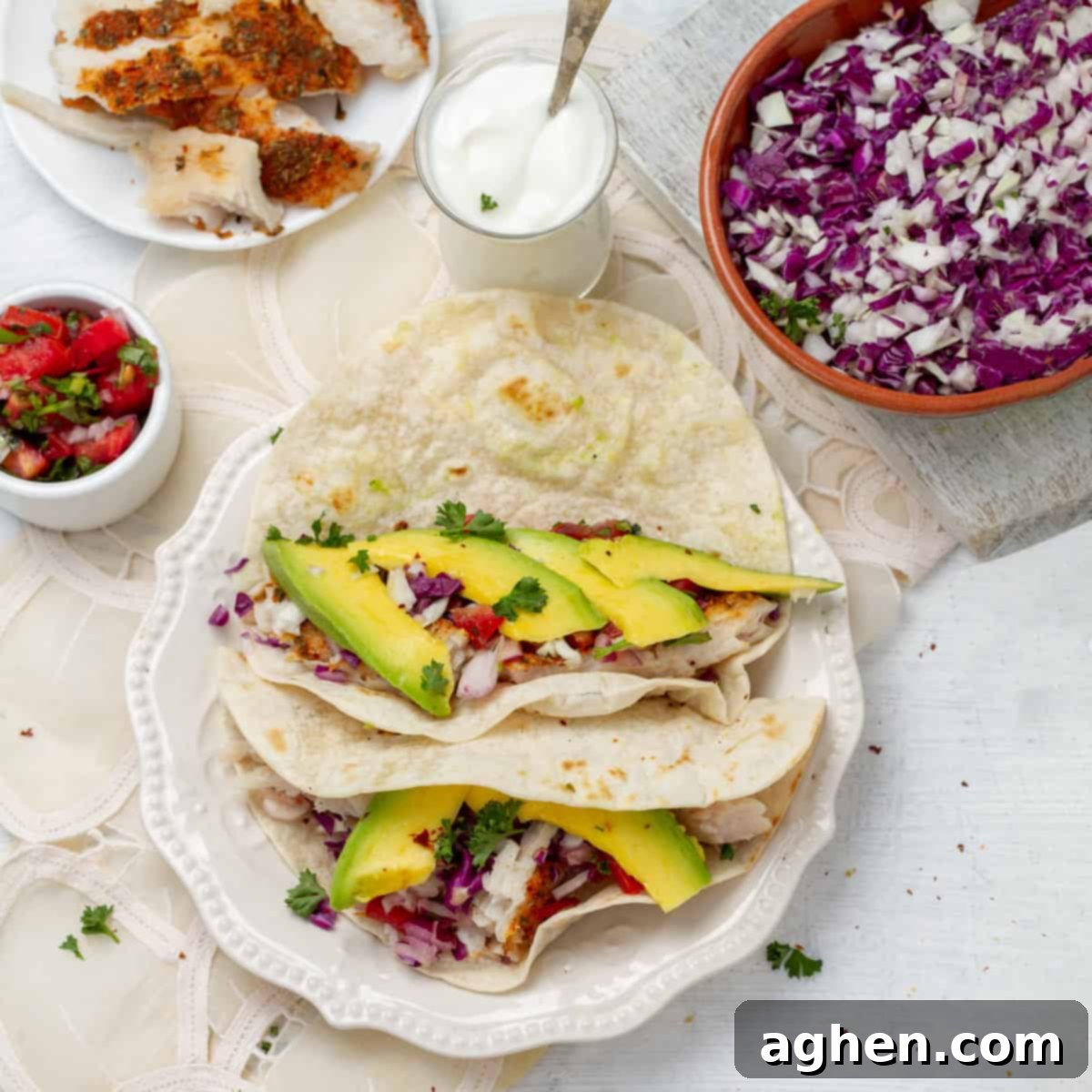 Blackened Tacos Fish served with salads