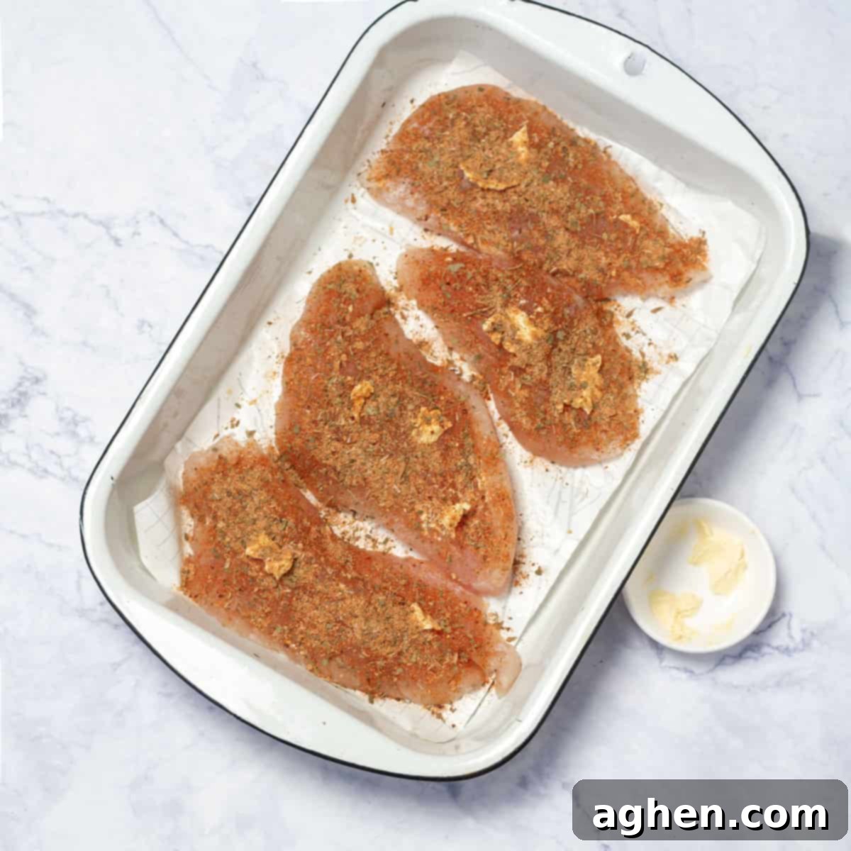 seasoned Mahi Mahi fillets on a baking sheet