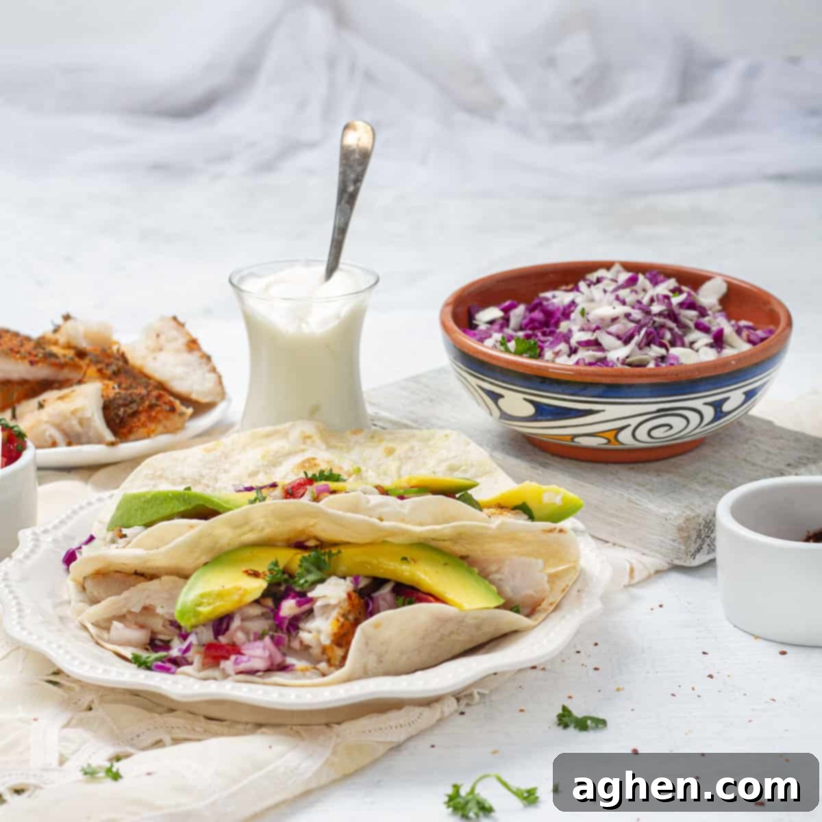 Blackened Tacos Fish served with salads