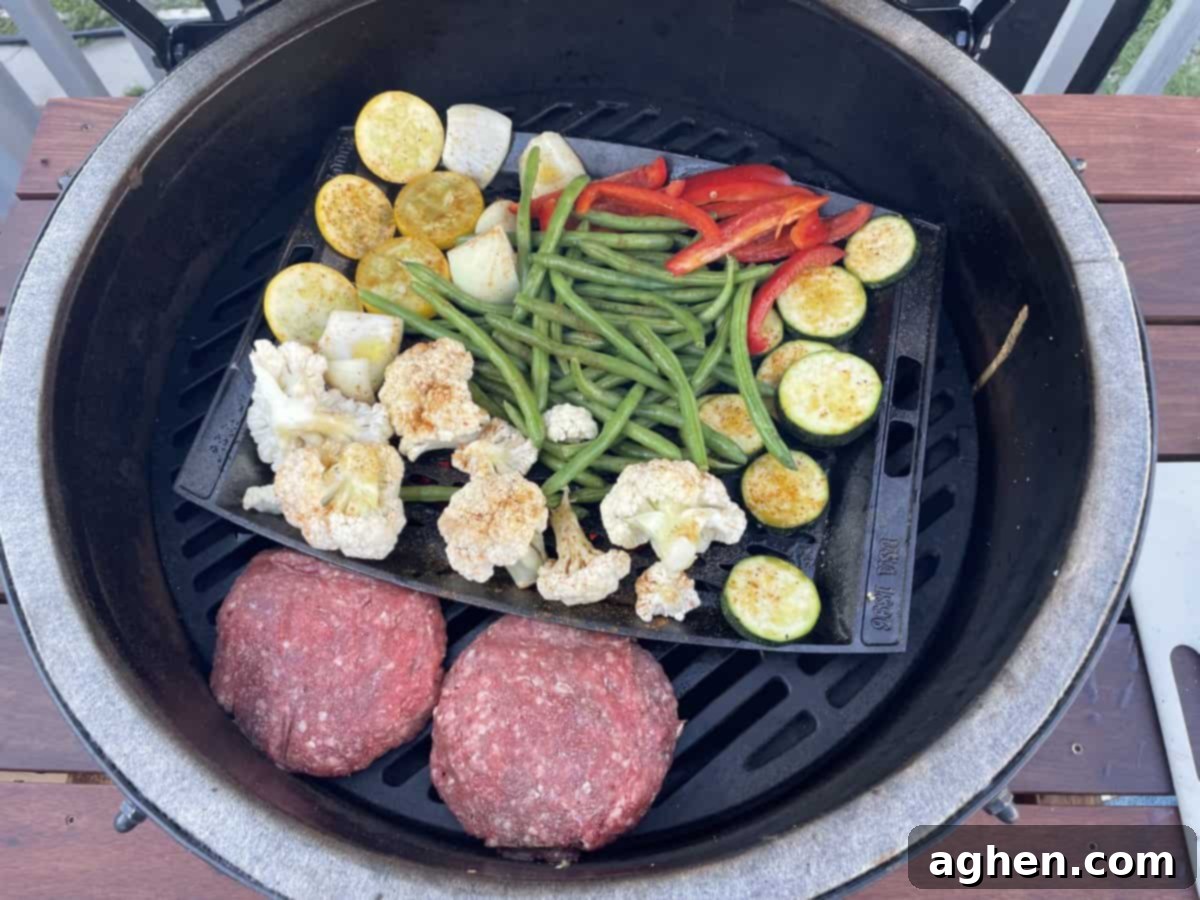 20 Sizzling Tips for Winter Grilling 5 vegetables and meat on a grill ready to be cooked