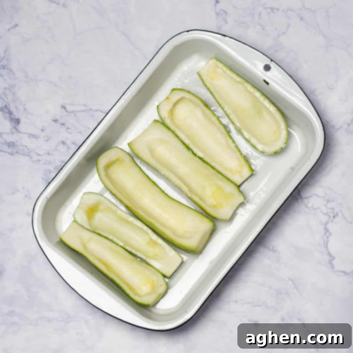 Zucchini sliced in half lengthwise