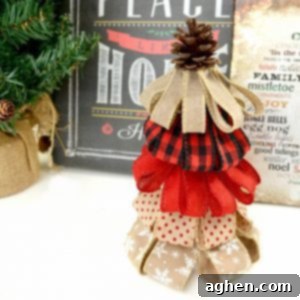 If you love rustic décor, you will absolutely adore this burlap ribbon Christmas tree craft. They are perfect for holiday decor or holiday gifting!
