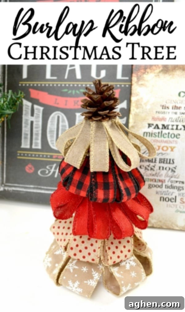 Save this idea: DIY Burlap Ribbon Christmas Tree Craft for rustic holiday decor.