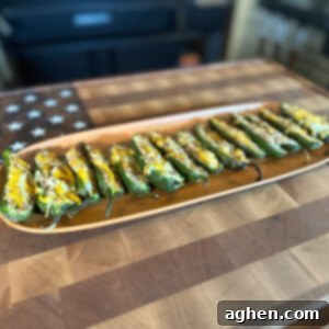 Finished Game Day Jalapeño Poppers on the Traeger, golden and bubbly