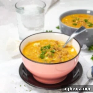 The Ultimate Weight Watchers Cheeseburger Soup 8 Cheeseburger Soup served in 2 bowls with glass of water