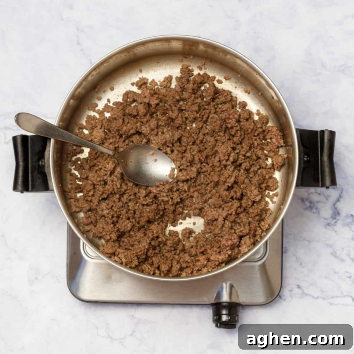 Lean ground beef browning in a large pot, ready for the next steps of the lasagna soup recipe.