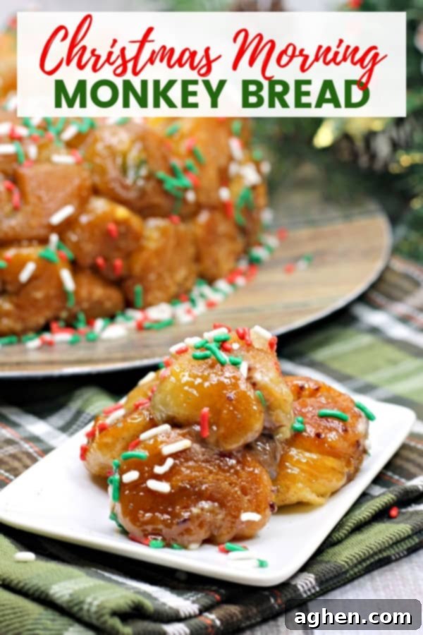 Made using refrigerated biscuit dough, stuffed with chocolate, and covered in holiday sprinkles, this easy monkey bread recipe is the perfect sweet treat to serve your family Christmas morning.