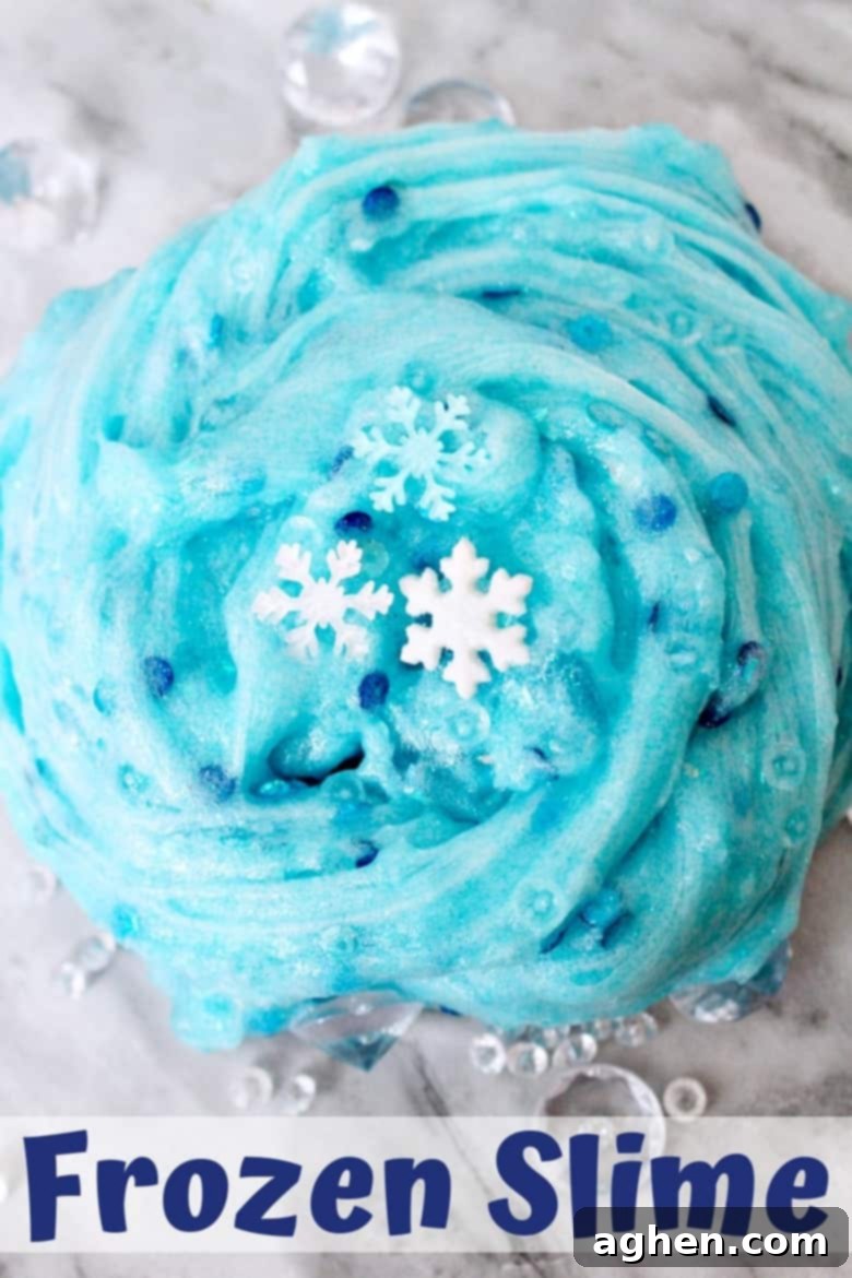 Pin this Borax-free Frozen Slime recipe for later: a glittering snowflake slime perfect for winter sensory play, inspired by Disney's Elsa