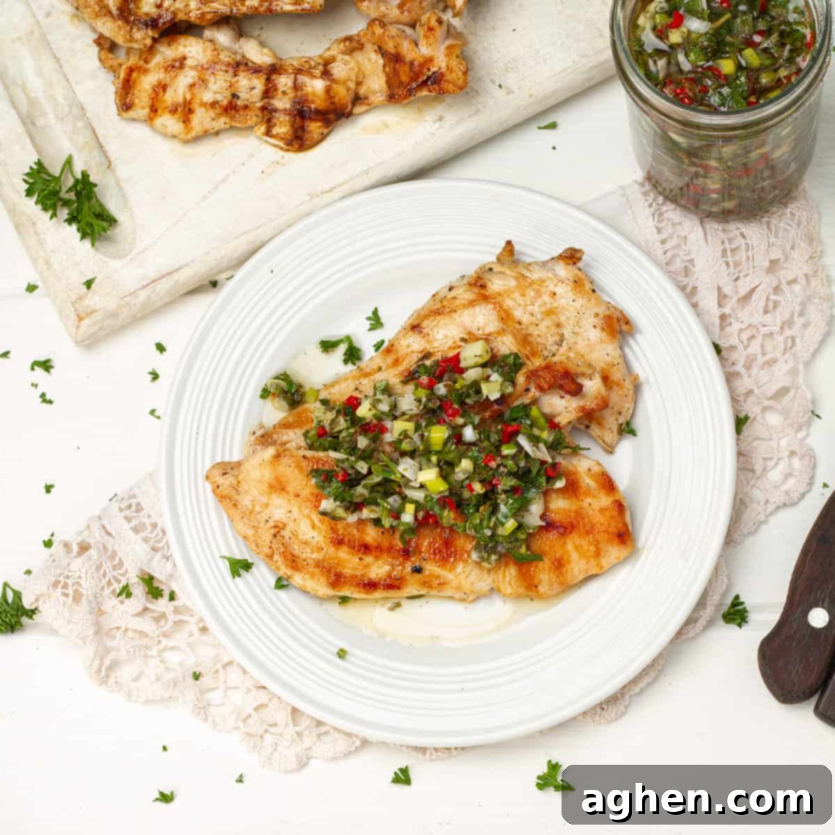 Chicken Chimichurri served on table in a plate