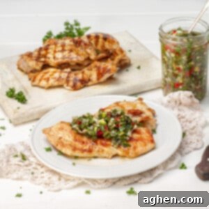 Chicken Chimichurri served on table in a plate and tray