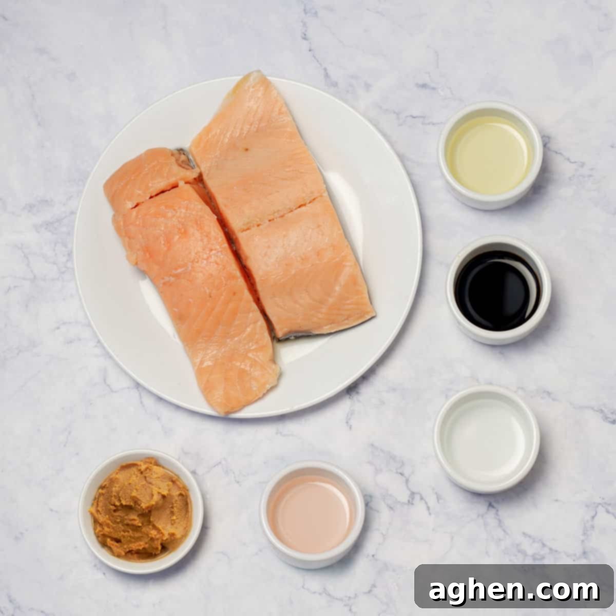 I Made The Viral Miso Salmon From Instagram, And It's Weight Watchers Approved 3 Miso Salmon Ingredients laid out for preparation