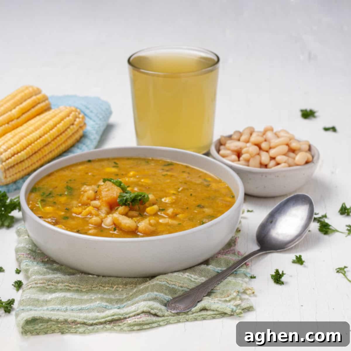 Guilt-Free Delicious Porotos Granados Soup Only 1 Weight Watchers Point 7 A bowl of freshly made Porotos Granados Soup ready to be served, topped with fresh cilantro.