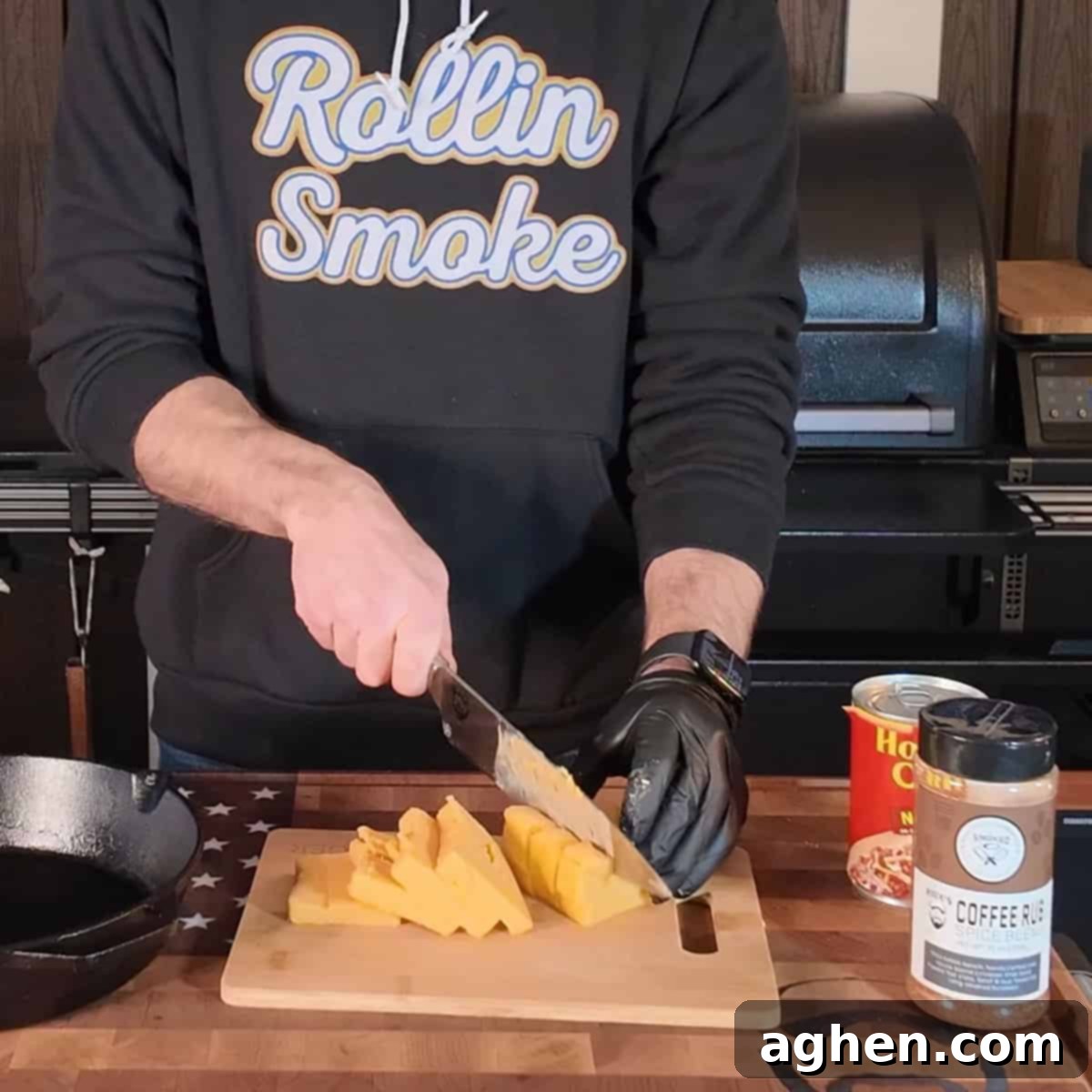Whip Up Traeger Smoked Queso with Just 3 Ingredients 4 Cubed Velveeta cheese in a cast iron skillet